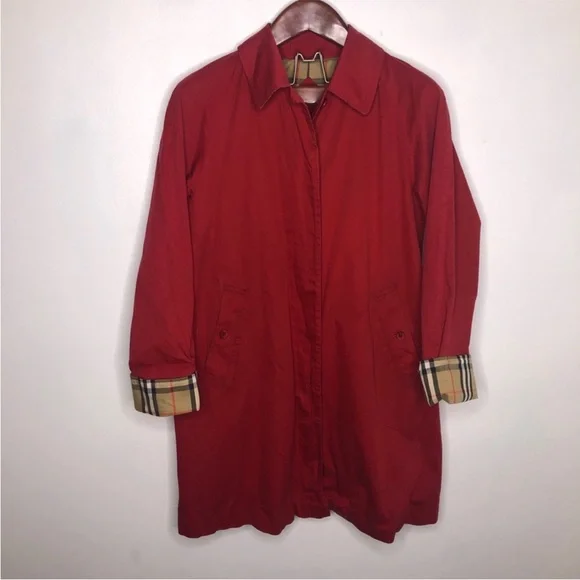 Burberry Red Rust Trench Coat Nova Check Cuff 4 S - Picture 4 of 8